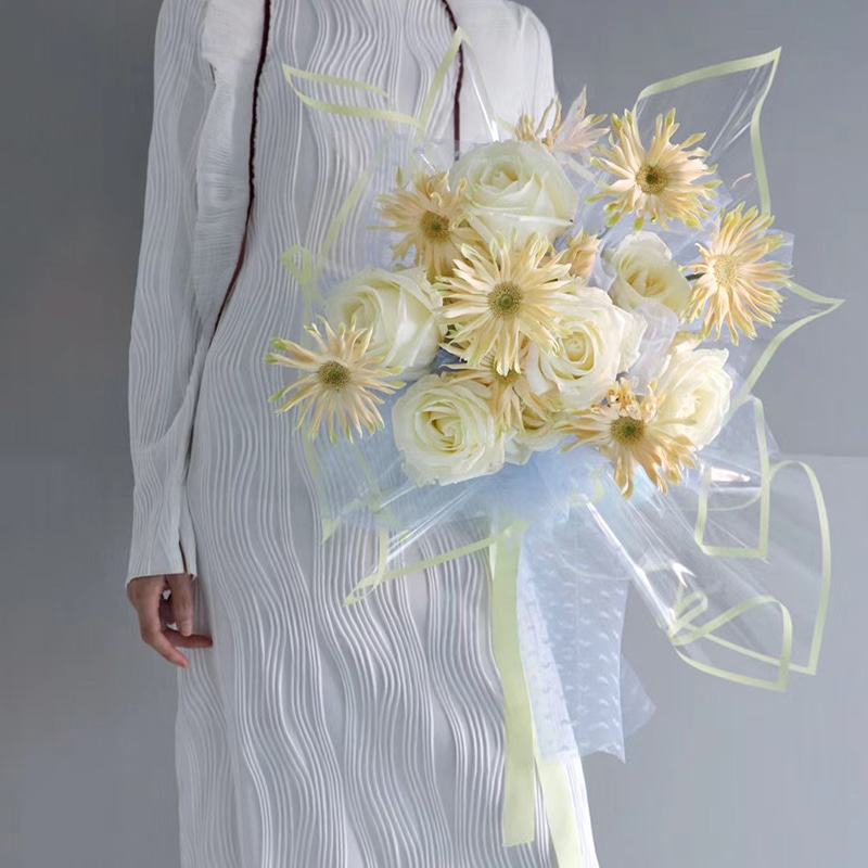 MYHC-15 Transparent Monokrom Edge Plast Flower Innpakningspapir