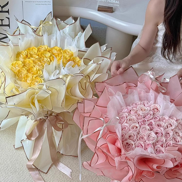 MYHC-72 Solid Color Gold Edge Water Light Film Transparent Flower Packaging Film