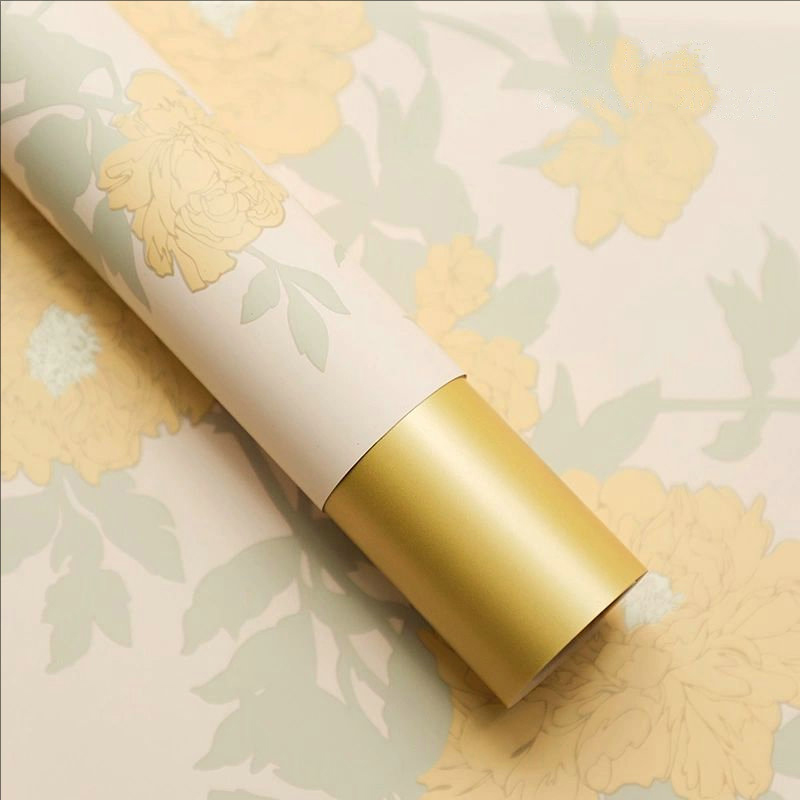MYHC-78 Gold-Border kinesisk stil Peony mønster perleskimrende film blomster innpakningspapir