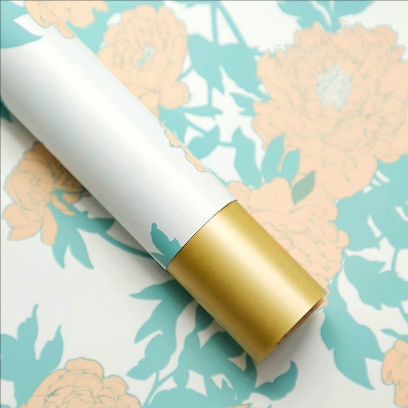 MYHC-78 Gold-Border kinesisk stil Peony mønster perleskimrende film blomster innpakningspapir