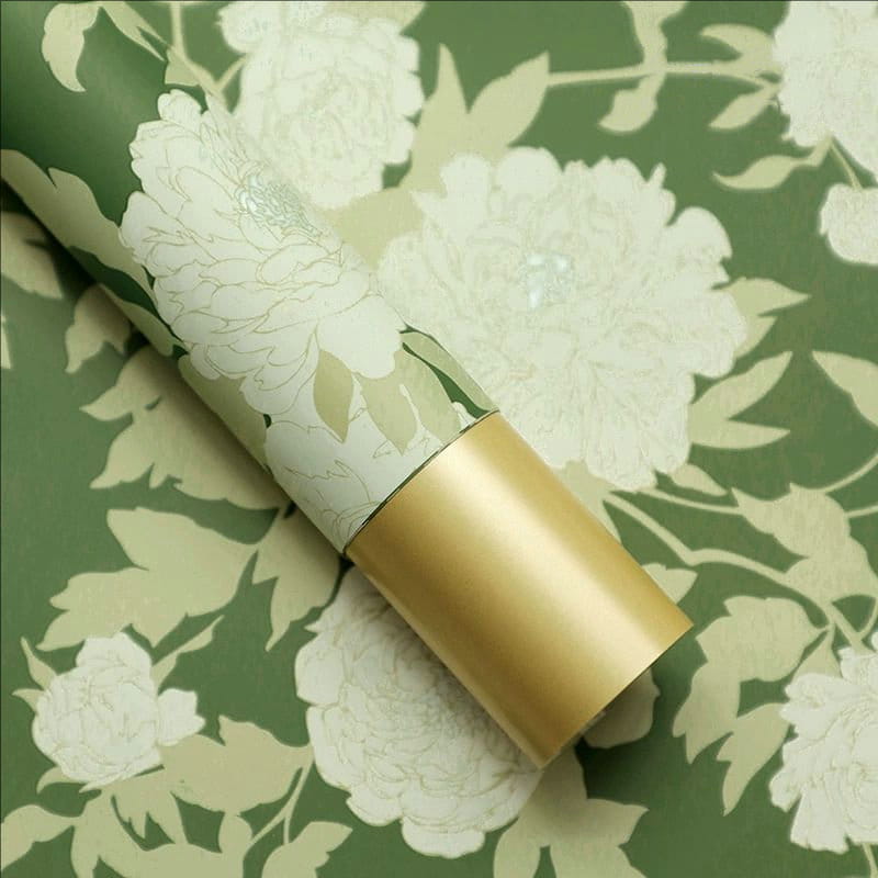 MYHC-78 Gold-Border kinesisk stil Peony mønster perleskimrende film blomster innpakningspapir