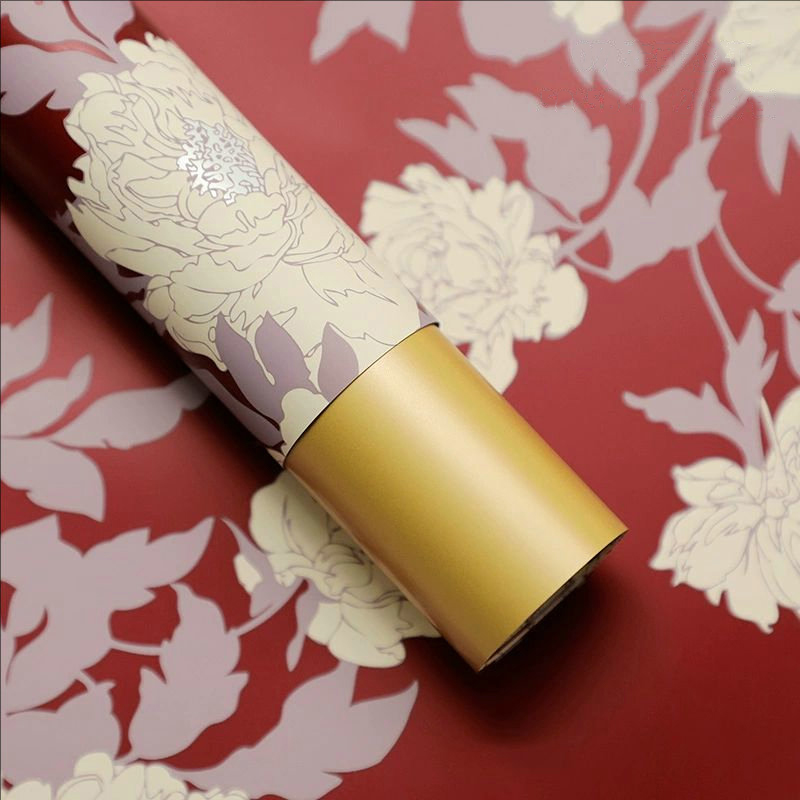 MYHC-78 Gold-Border kinesisk stil Peony mønster perleskimrende film blomster innpakningspapir