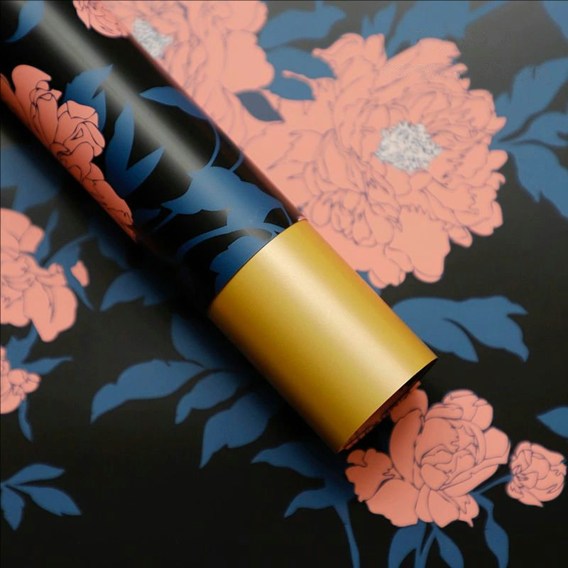 MYHC-78 Gold-Border kinesisk stil Peony mønster perleskimrende film blomster innpakningspapir