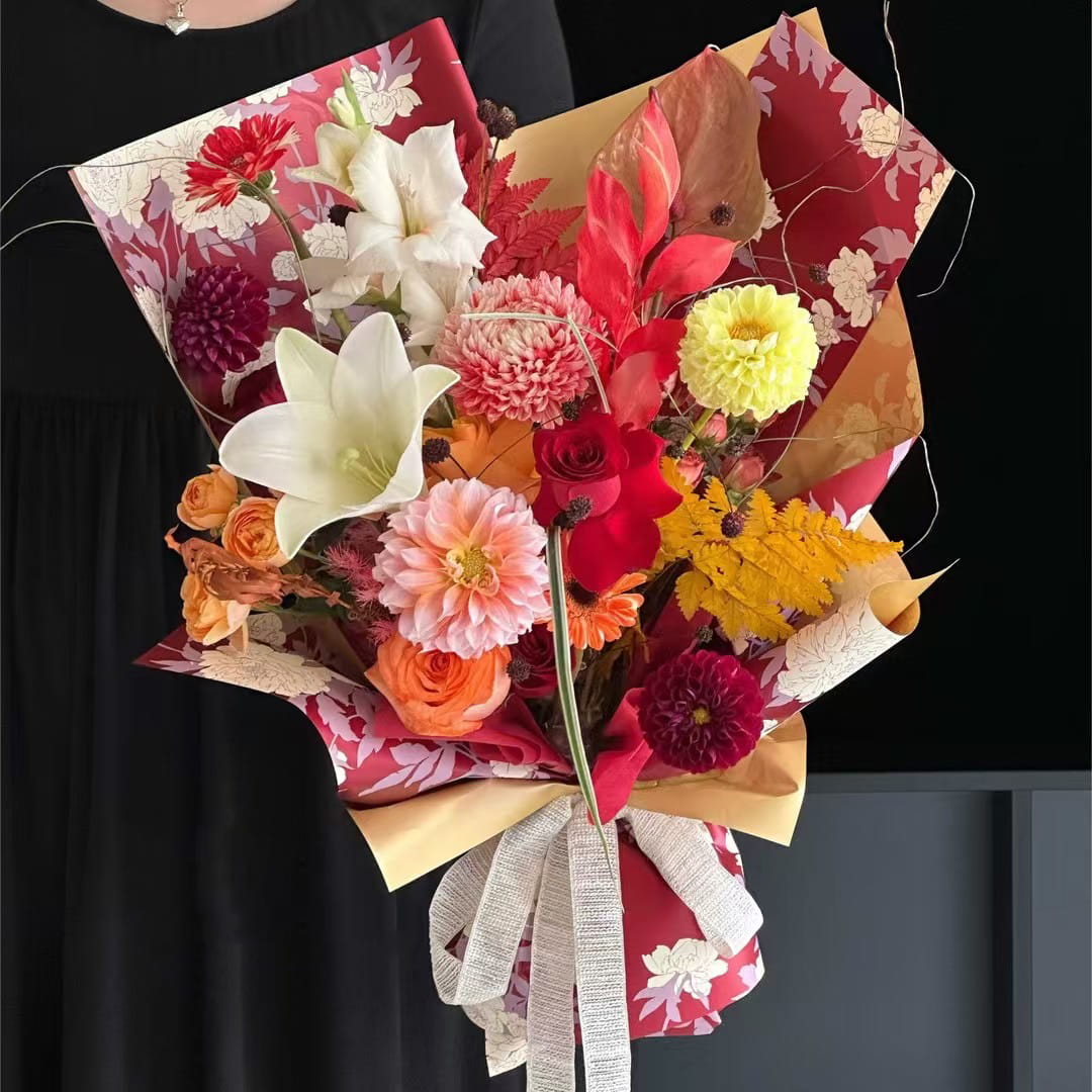 MYHC-78 Gold-Border kinesisk stil Peony mønster perleskimrende film blomster innpakningspapir