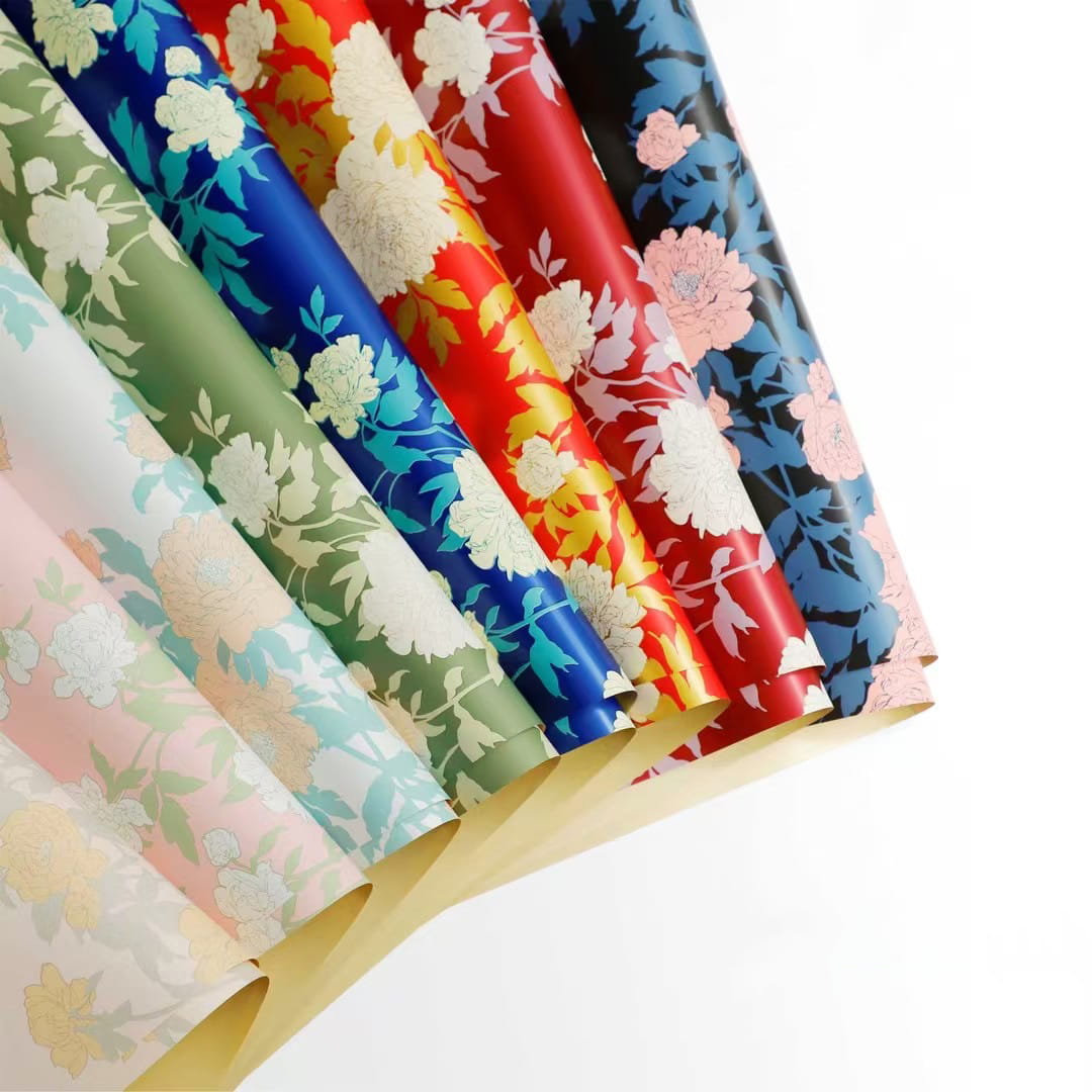 MYHC-78 Gold-Border kinesisk stil Peony mønster perleskimrende film blomster innpakningspapir