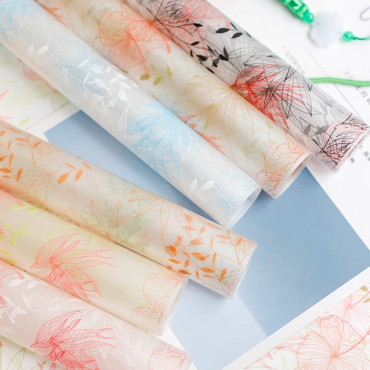 MYHC-80 Simple Plant Lines Transparent Film Flowers Innpakningspapir