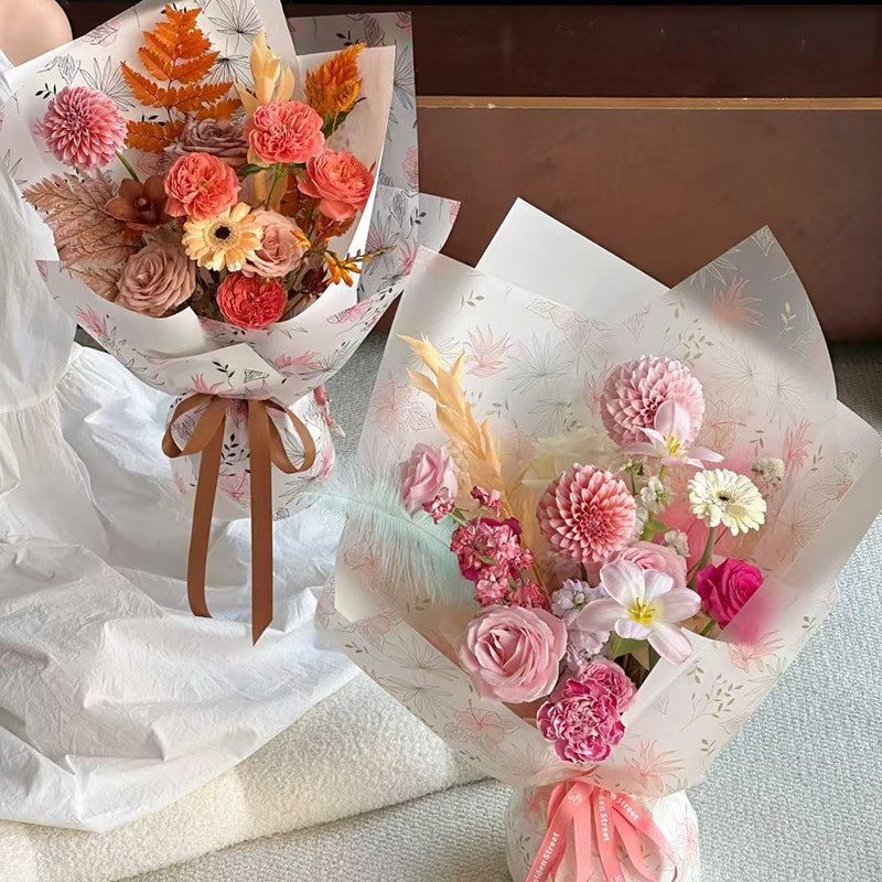 MYHC-80 Simple Plant Lines Transparent Film Flowers Innpakningspapir