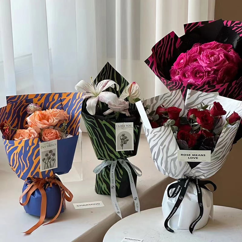 Sebra-trykk seks-farget blomster innpakningspapir