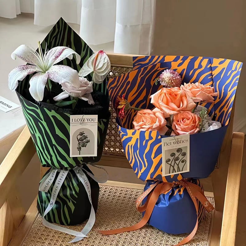 Sebra-trykk seks-farget blomster innpakningspapir