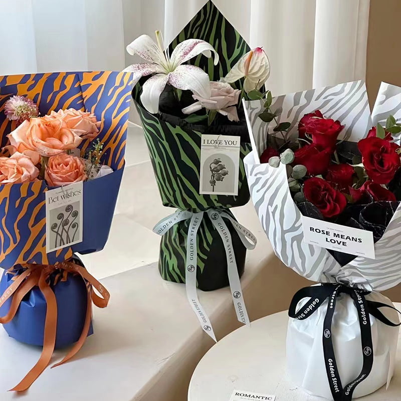 Sebra-trykk seks-farget blomster innpakningspapir